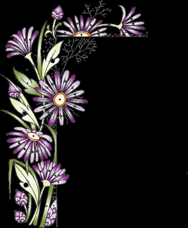 Floral Page Corner Design PNG
