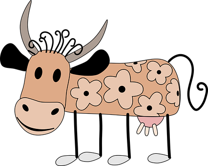 Floral Pattern Cow Cartoon PNG