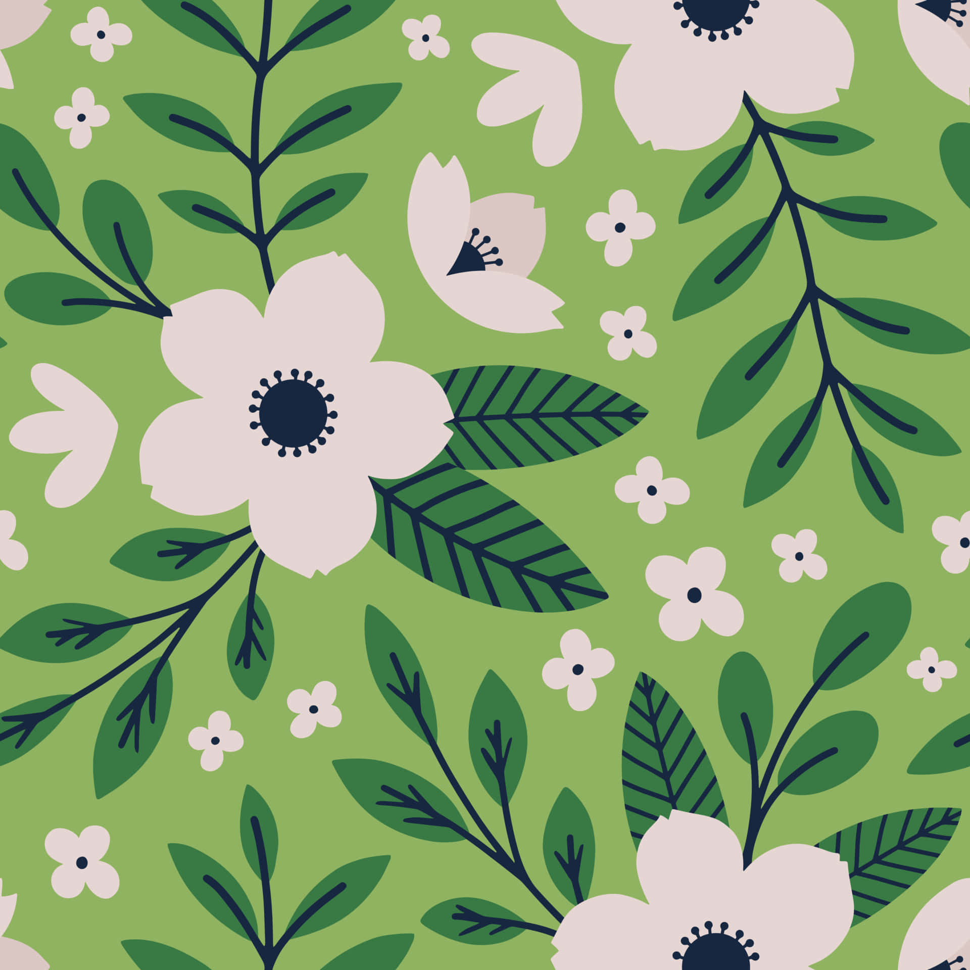Floral Pattern Green Background Wallpaper