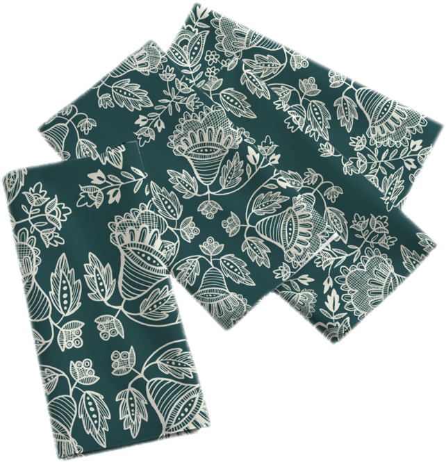 Floral Pattern Napkins Teal Background PNG