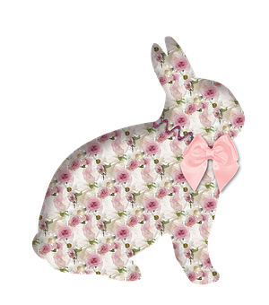 Floral Pattern Rabbitwith Pink Bow PNG