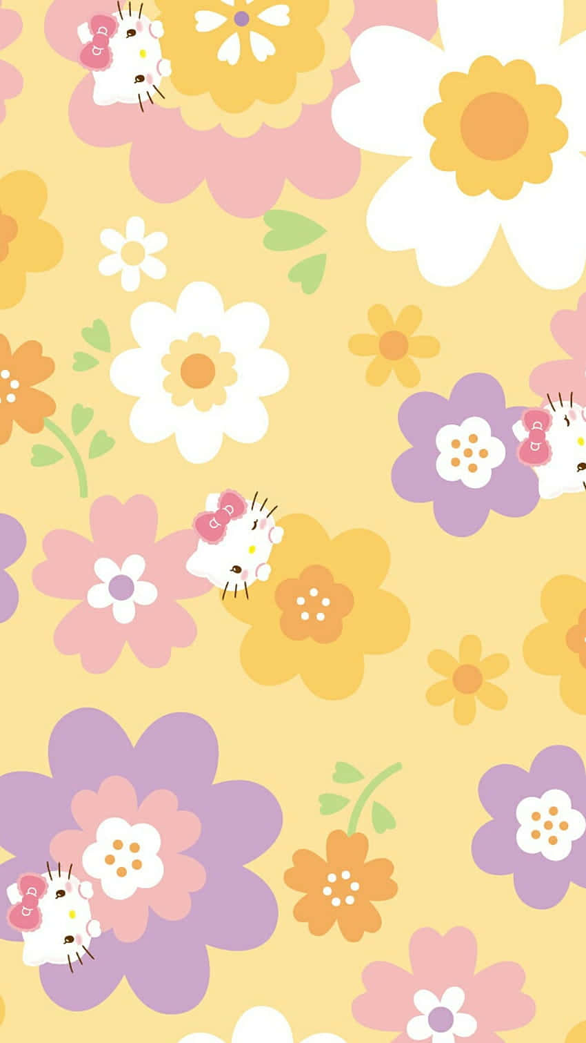 Floral_ Pattern_with_ Hello_ Kitty_ Accents Wallpaper