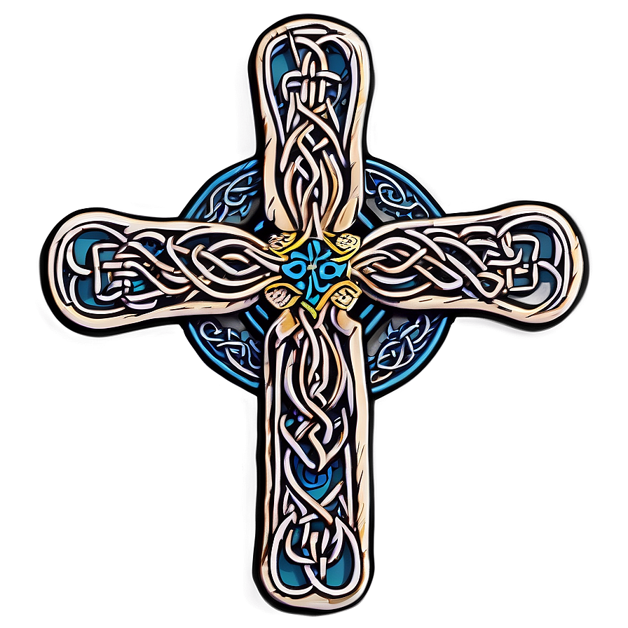 Floral Patterned Celtic Cross Png 06212024 PNG
