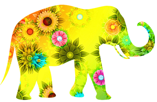 Floral Patterned Elephant Illustration PNG
