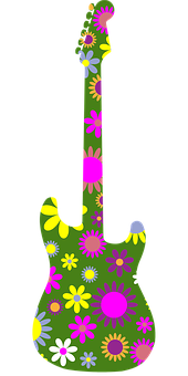 Floral Patterned Guitar Graphic PNG