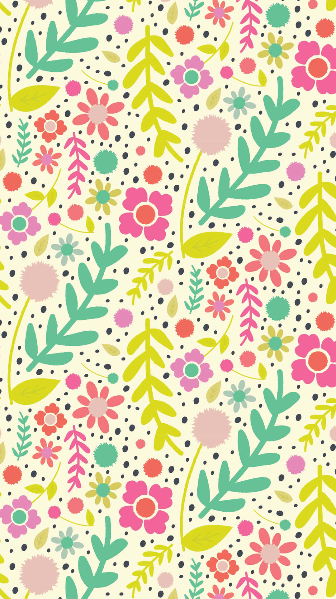 A Floral Pattern With Pink, Green And Yellow Flowers