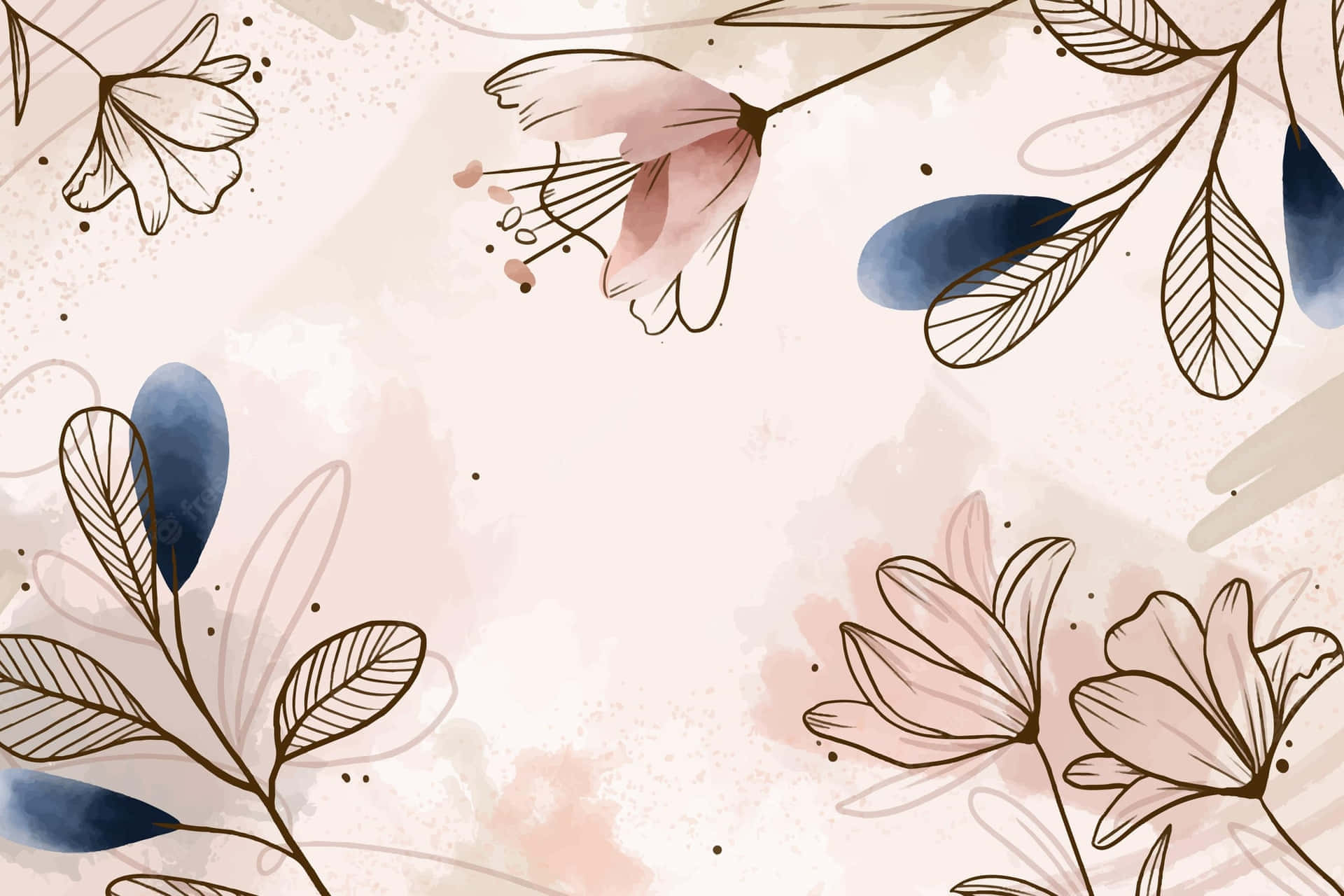 A Watercolor Background With Flowers And Leaves