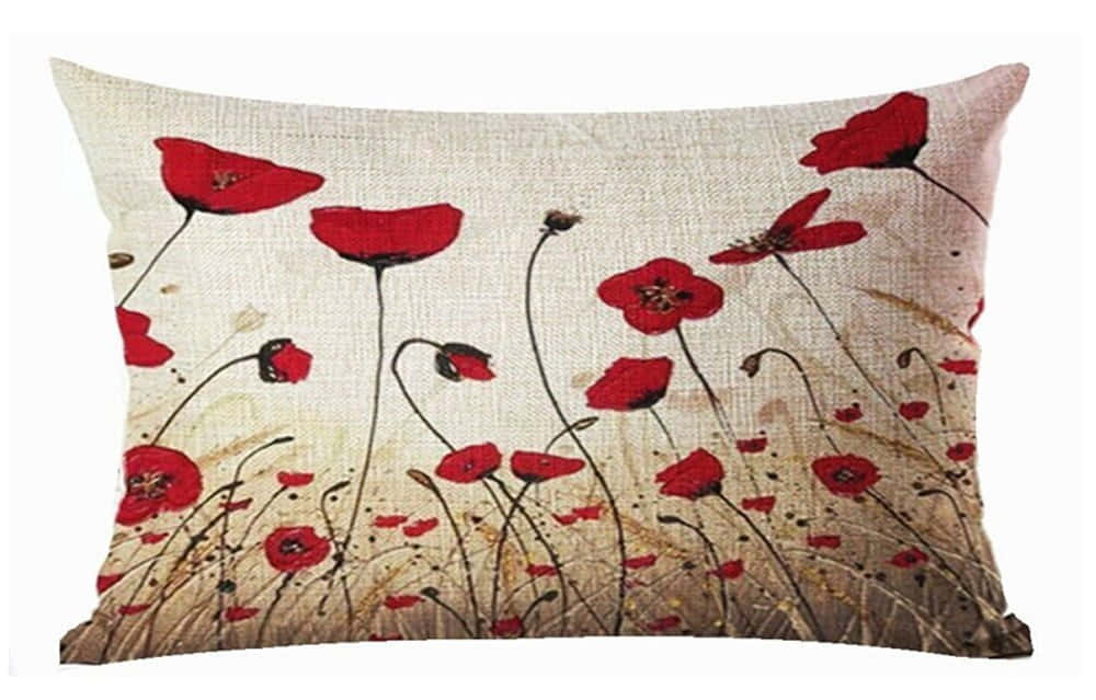 red poppy field pillow cover