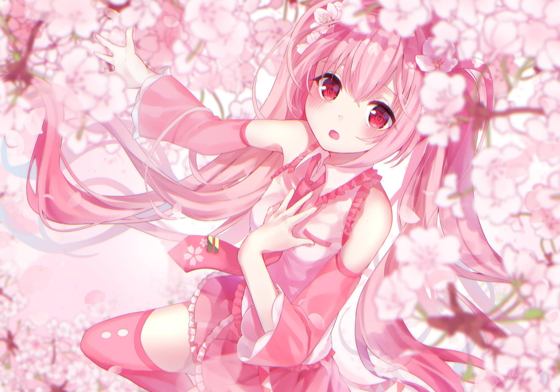 Floral Pink Anime Aesthetic Wallpaper
