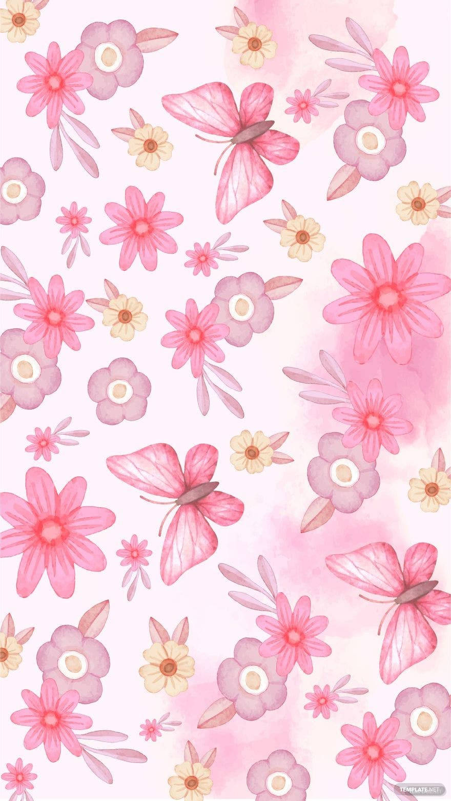 Floral Pink Butterfly Phone Wallpaper