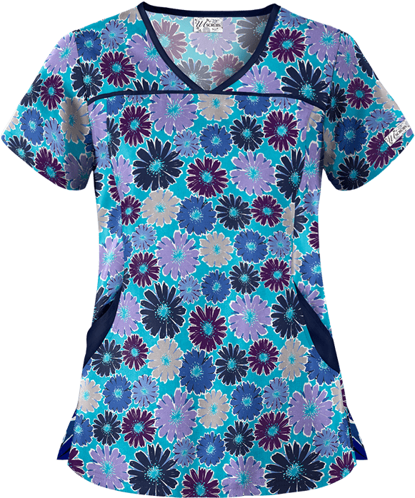 Download Floral Print Blue Nurse Scrub Top | Wallpapers.com