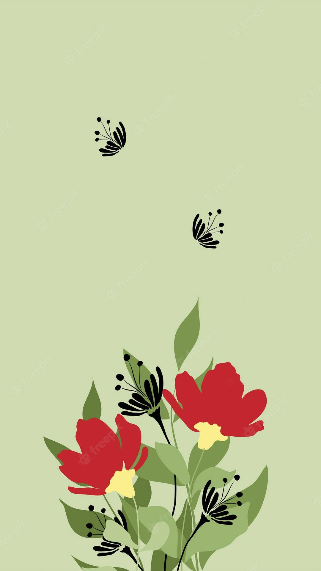 Blumenmusterin Rot Und Grün Für Das Handy. Wallpaper