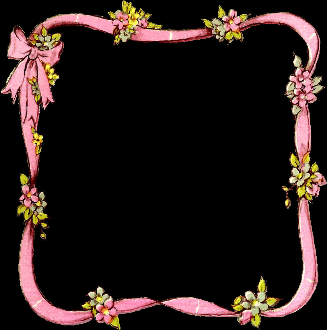 Floral Ribbon Frame Border PNG