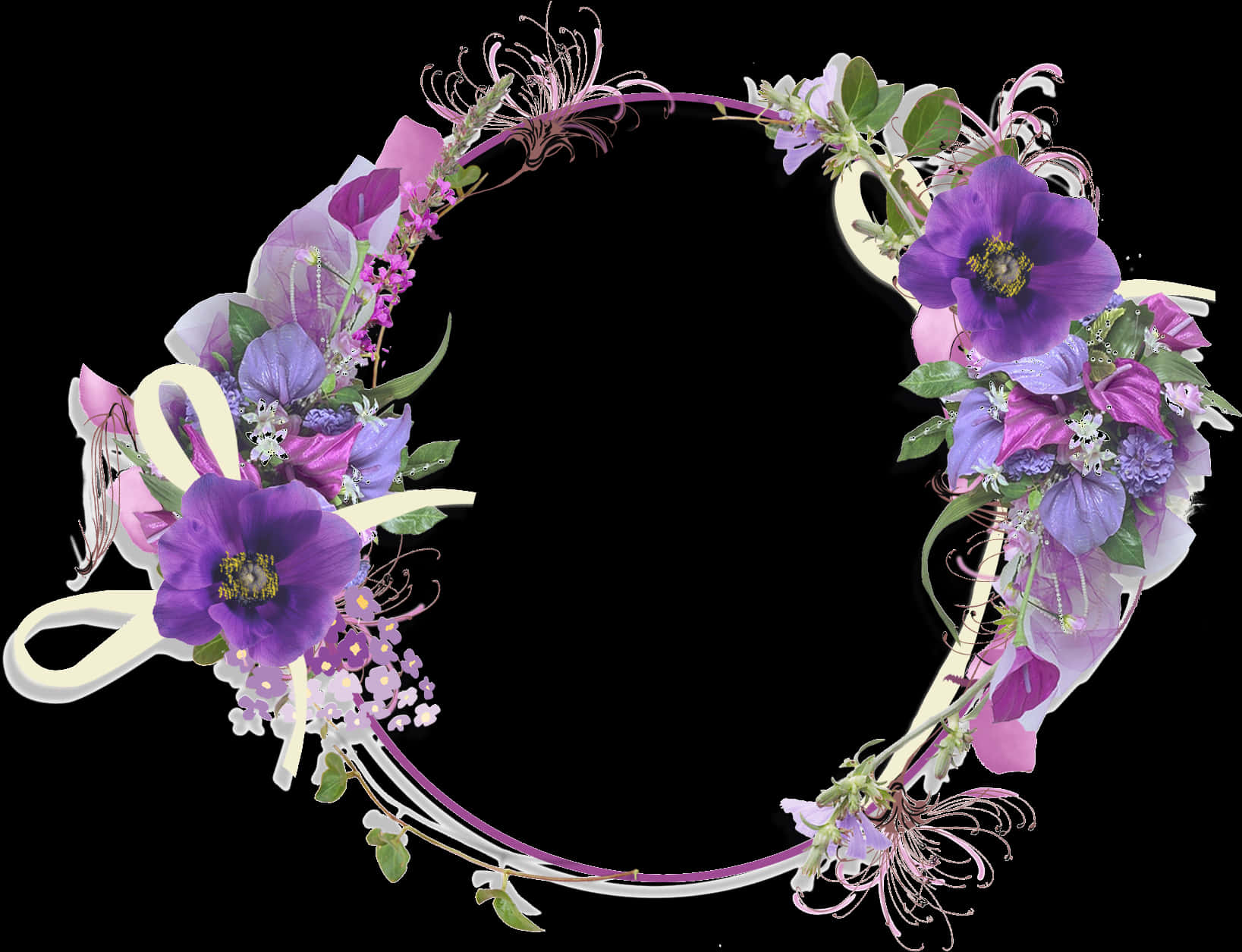 Floral Round Frame Design PNG