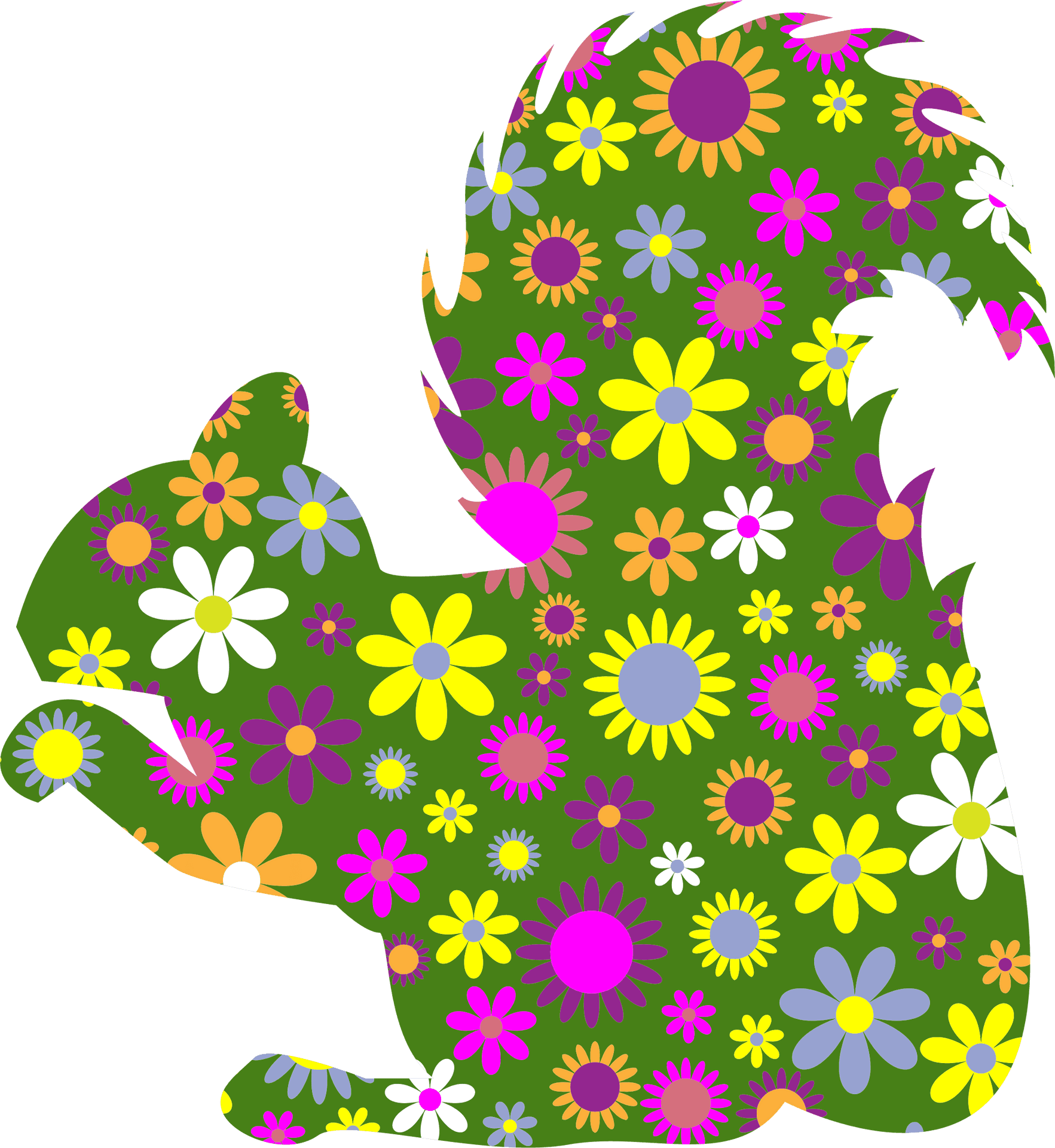 Floral Silhouette Squirrel.png PNG