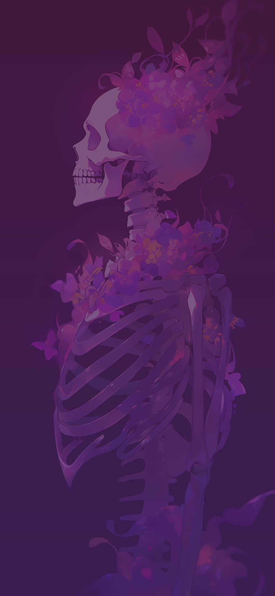 Floral Skeletonin Purple Hues Wallpaper