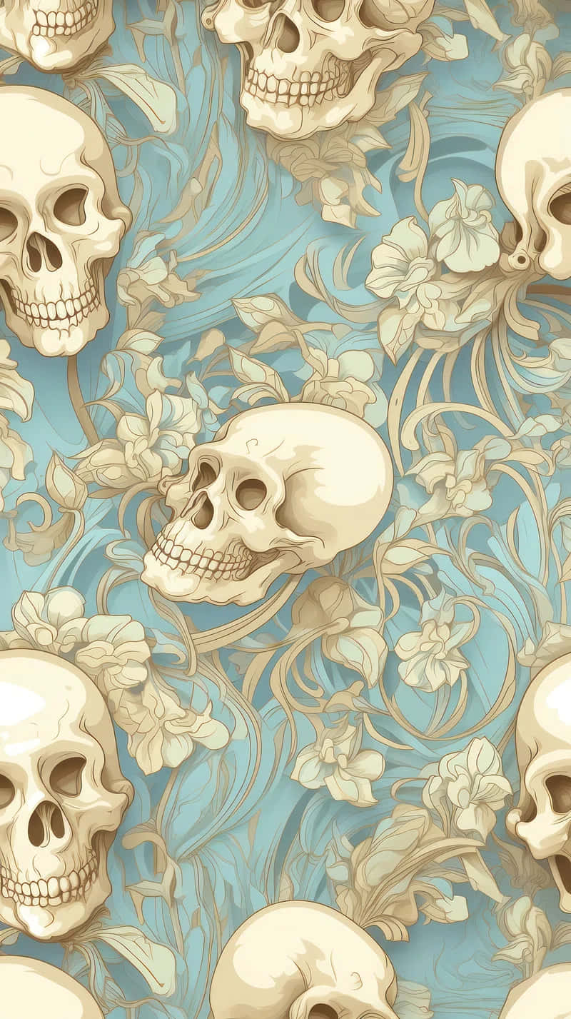 Floral_ Skull_ Pattern_ Aesthetic.jpg Wallpaper