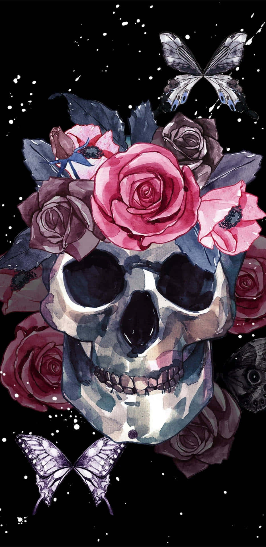 Floral_ Skull_with_ Butterflies_ Artwork Wallpaper