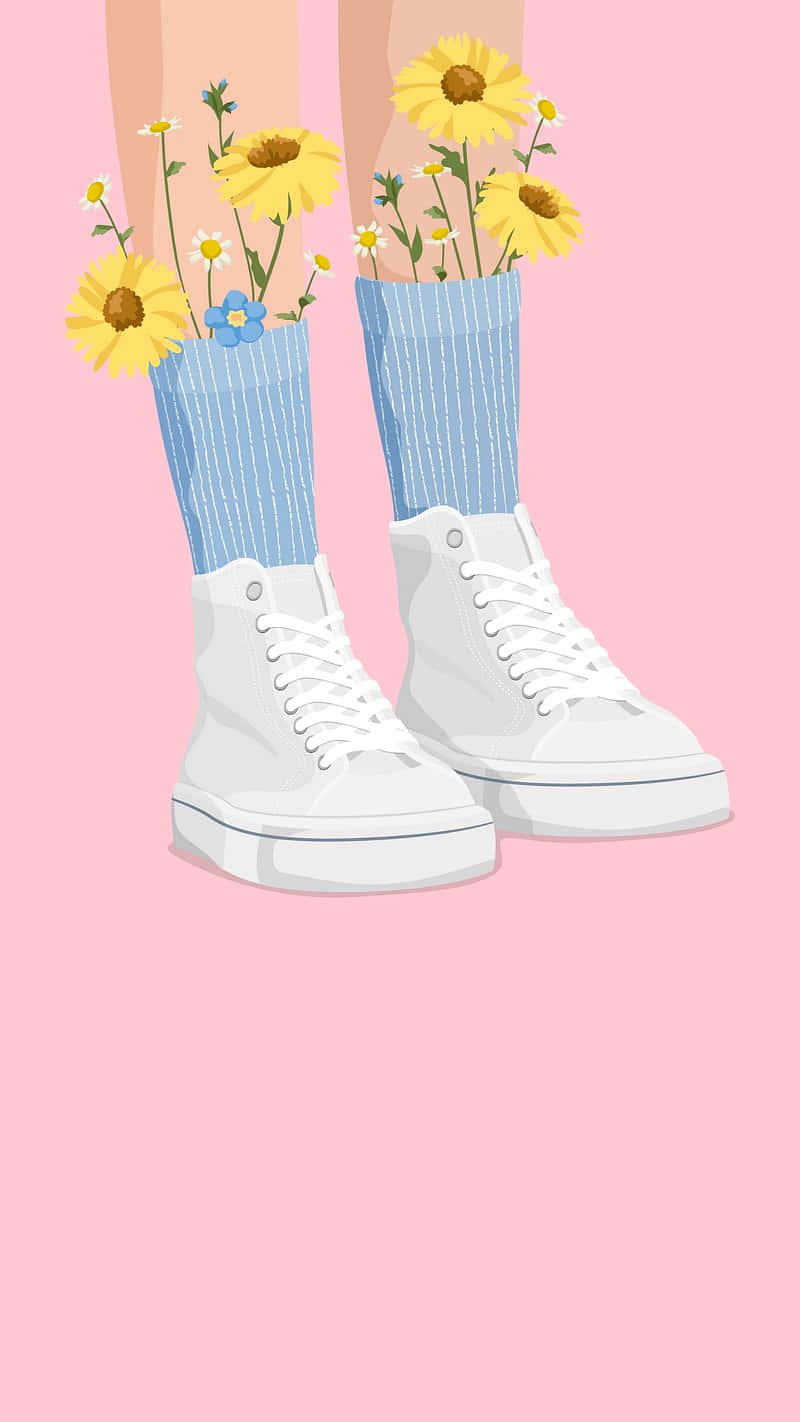 Floral Socks And Sneakers_ Trendy Teen Style Wallpaper