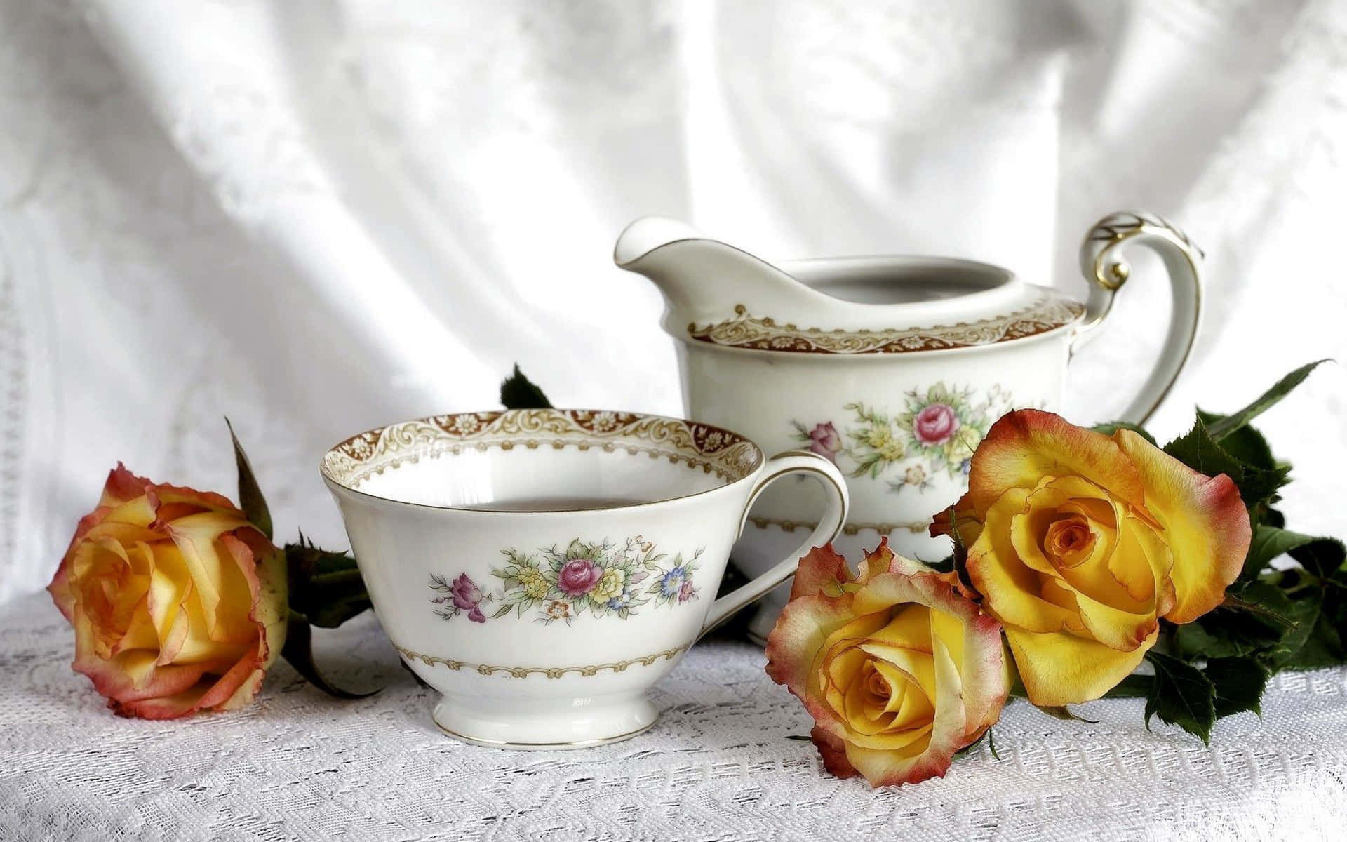 Enchanting Floral Tea Wallpaper