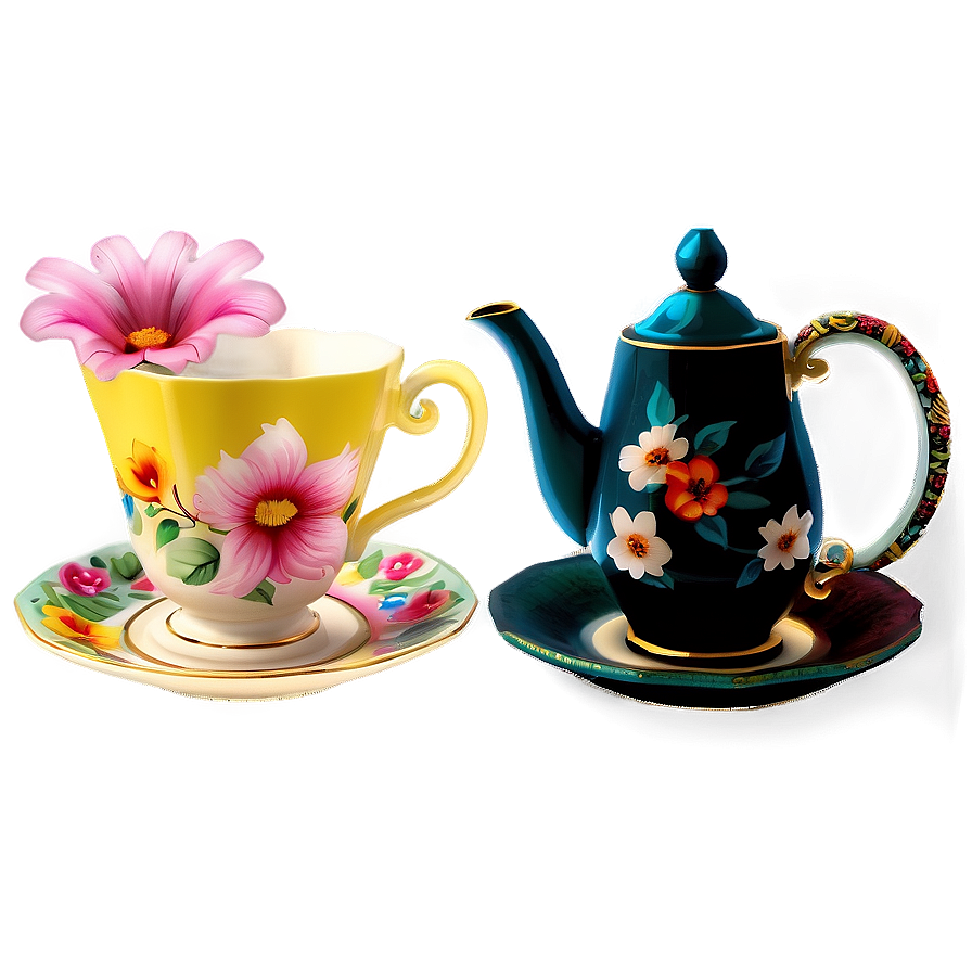 Floral Tea Party Set Png Xaf89 PNG