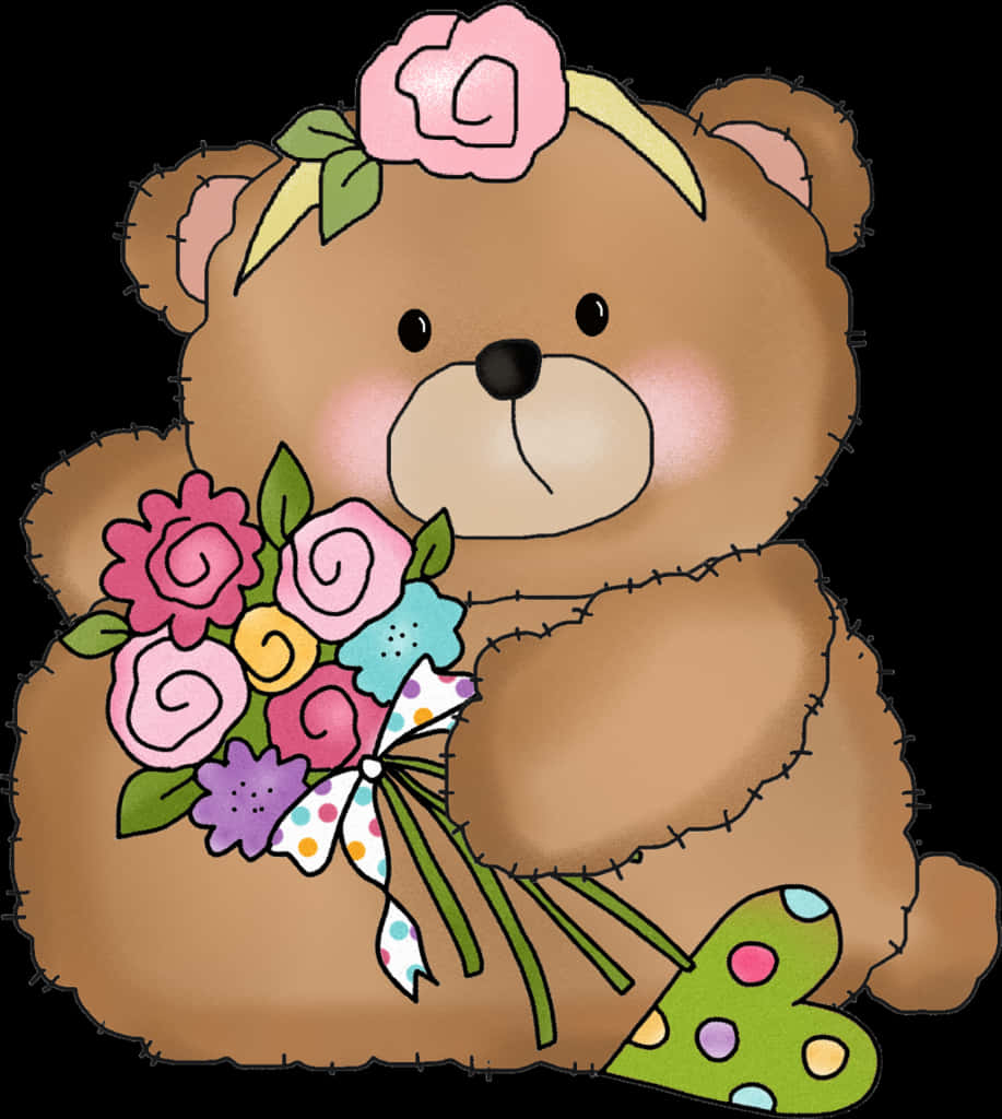 Floral Teddy Bear Illustration PNG