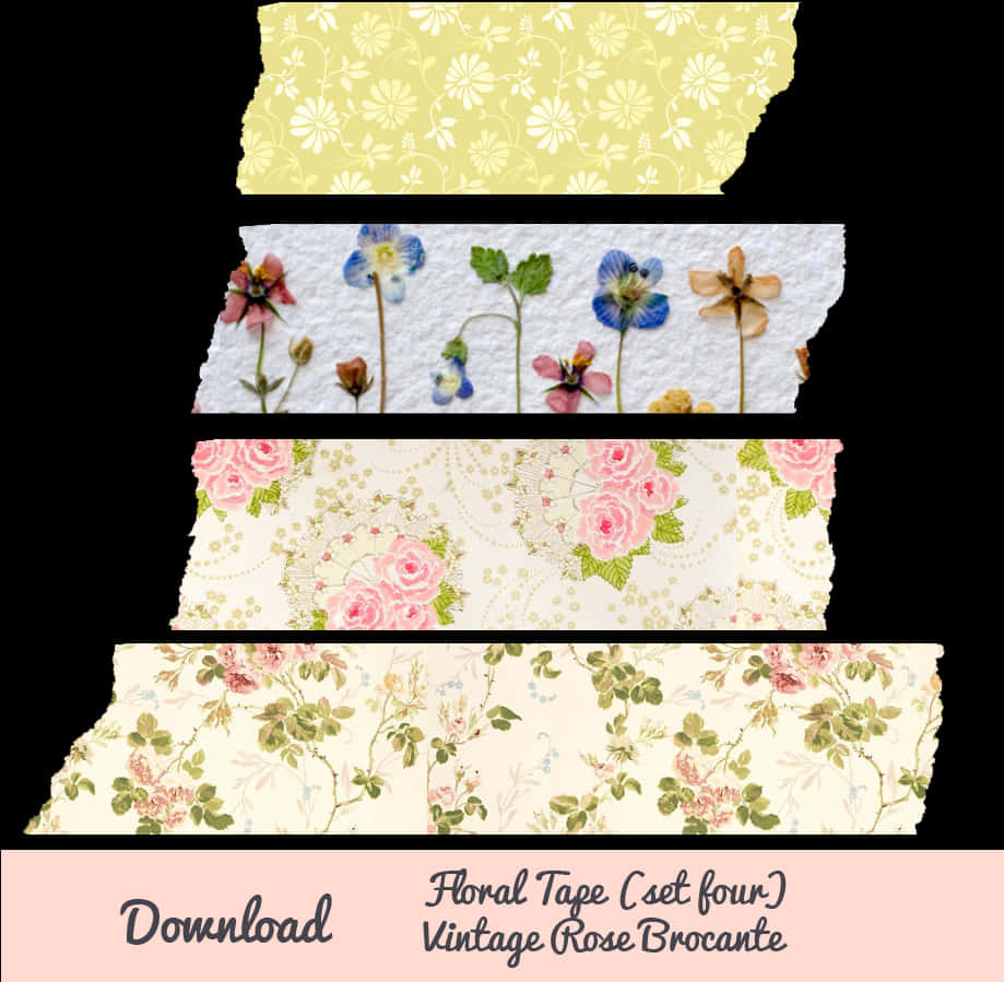 Floral Washi Tape Designs Vintage Rose Brocante PNG