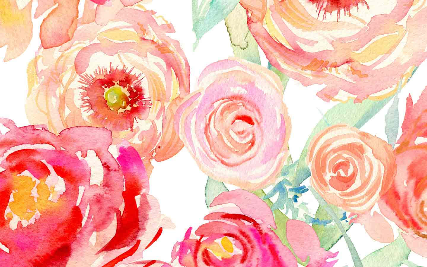 A beautiful floral watercolor background of deep purple and pink flowers, with hints of blue and coral.