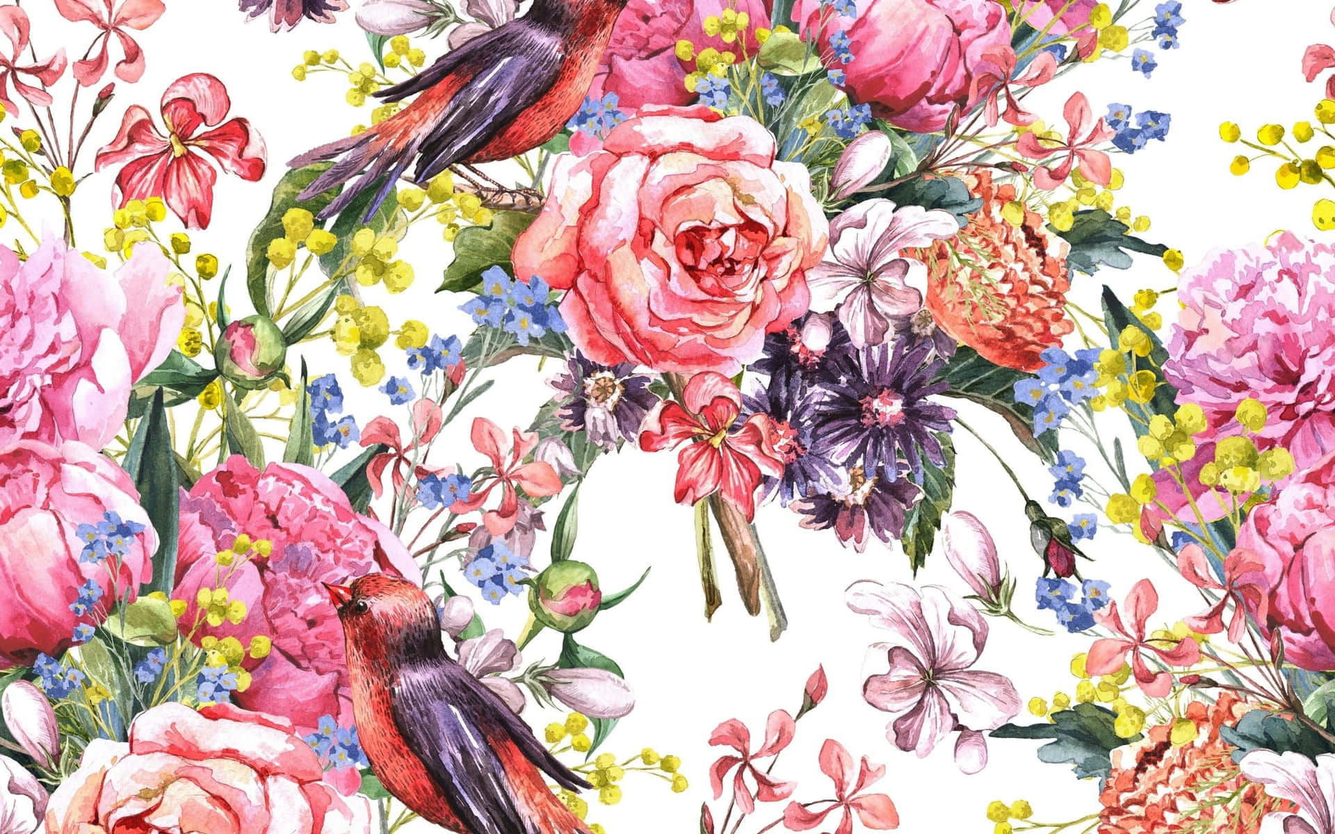 Floral Pattern With Birds And Flowers