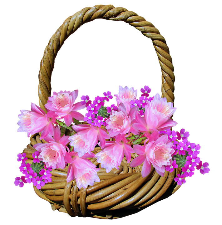 Floral Wicker Basket Fullof Pink Blooms PNG