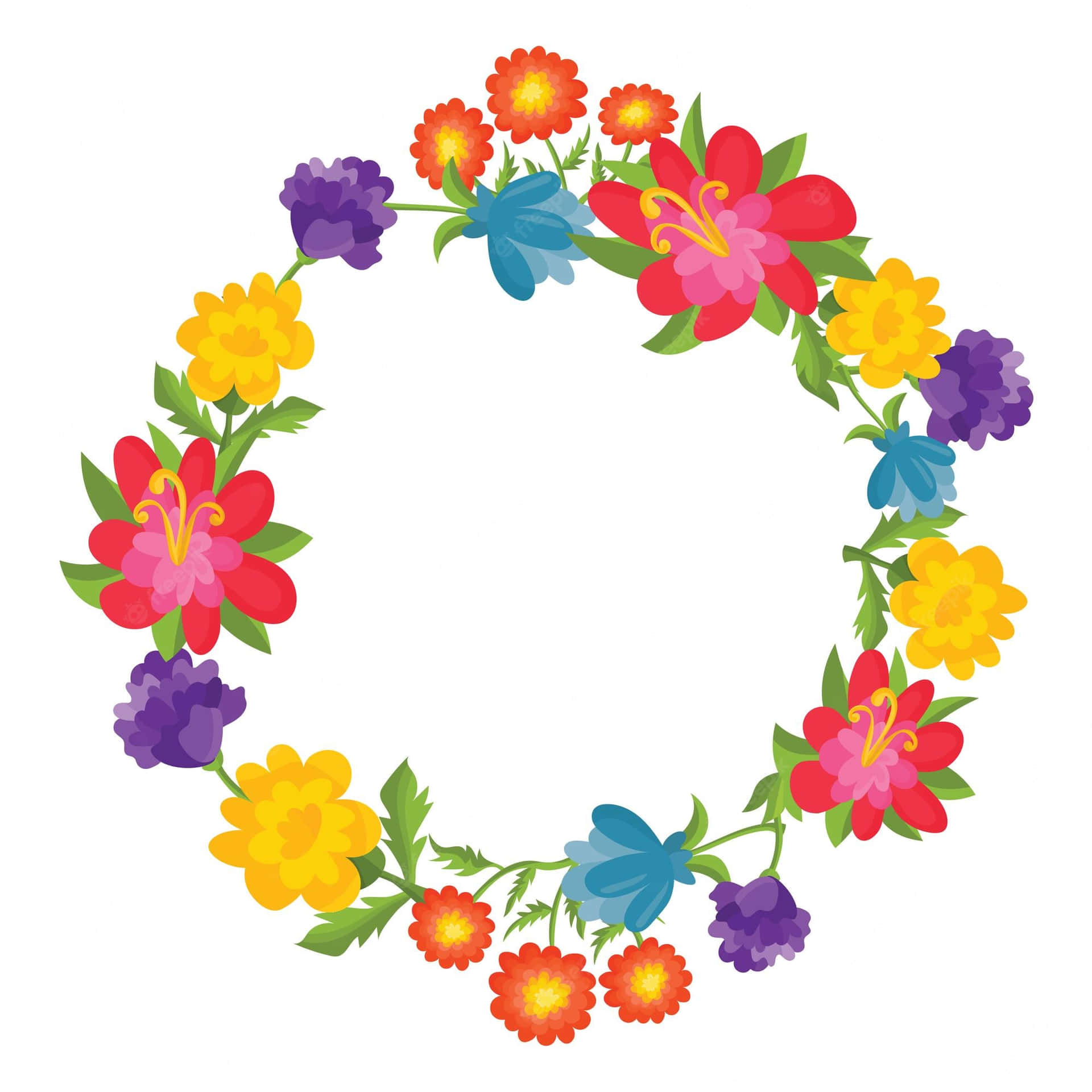 Elegant Floral Wreath on a Blue Background Wallpaper