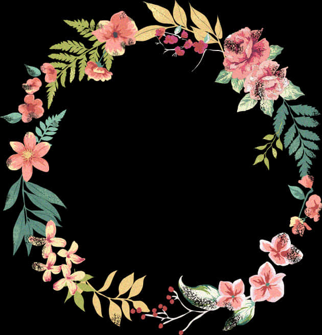 Floral Wreath Black Background PNG