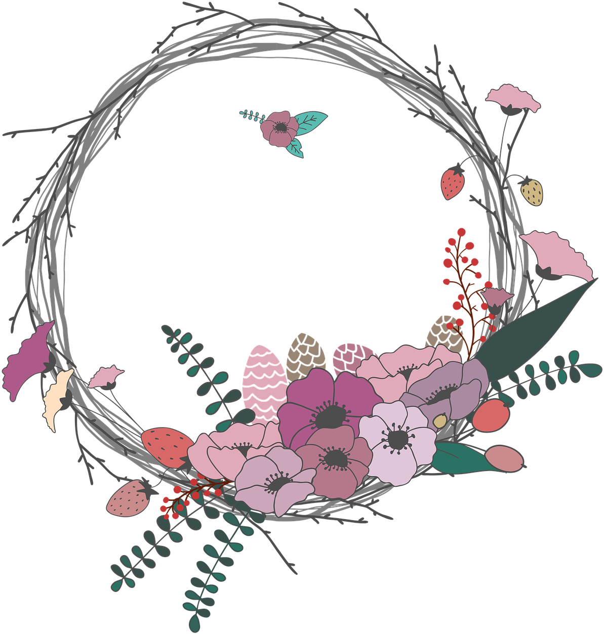 Floral Wreath Illustration PNG
