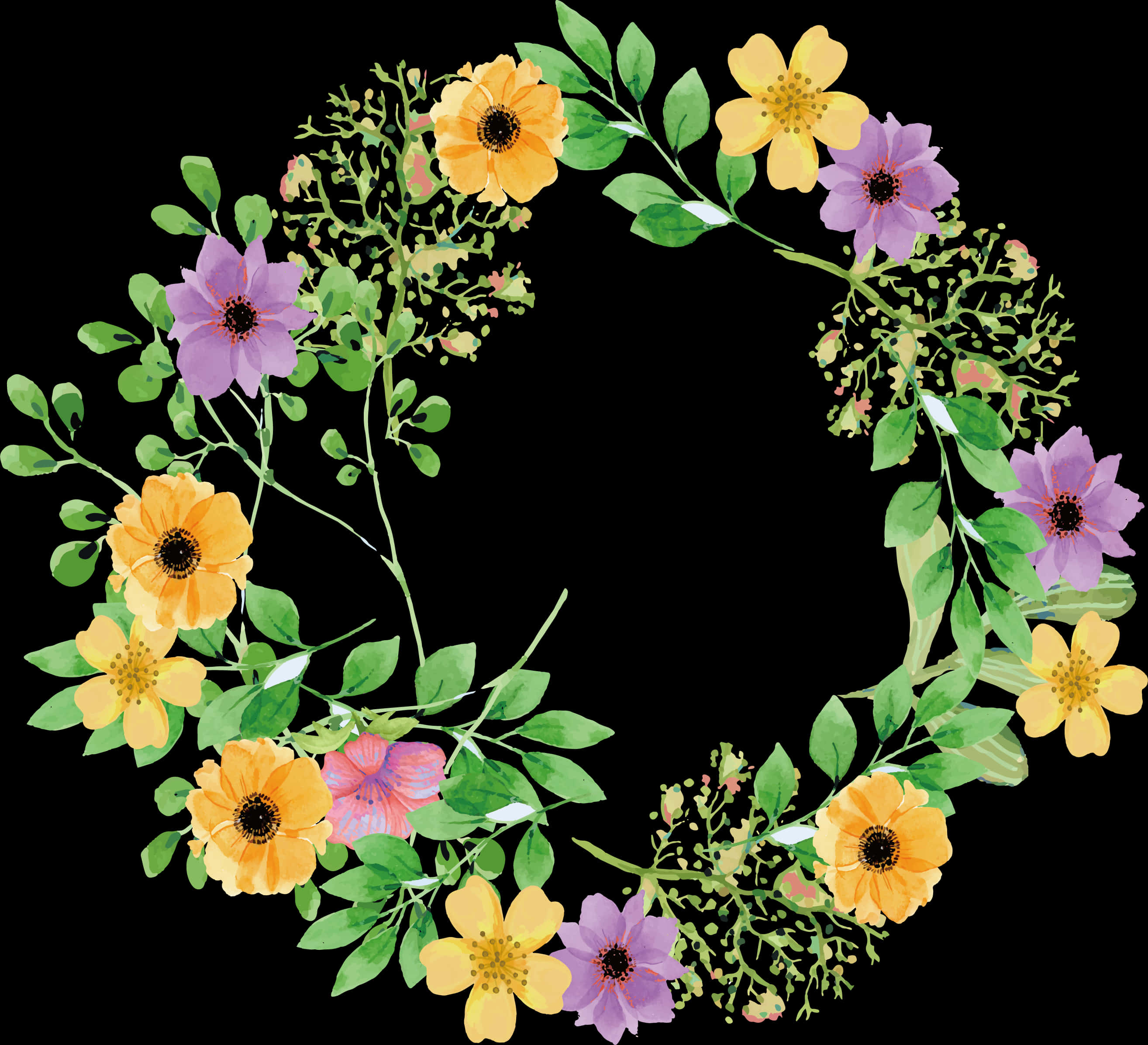Floral_ Wreath_on_ Black_ Background.jpg PNG