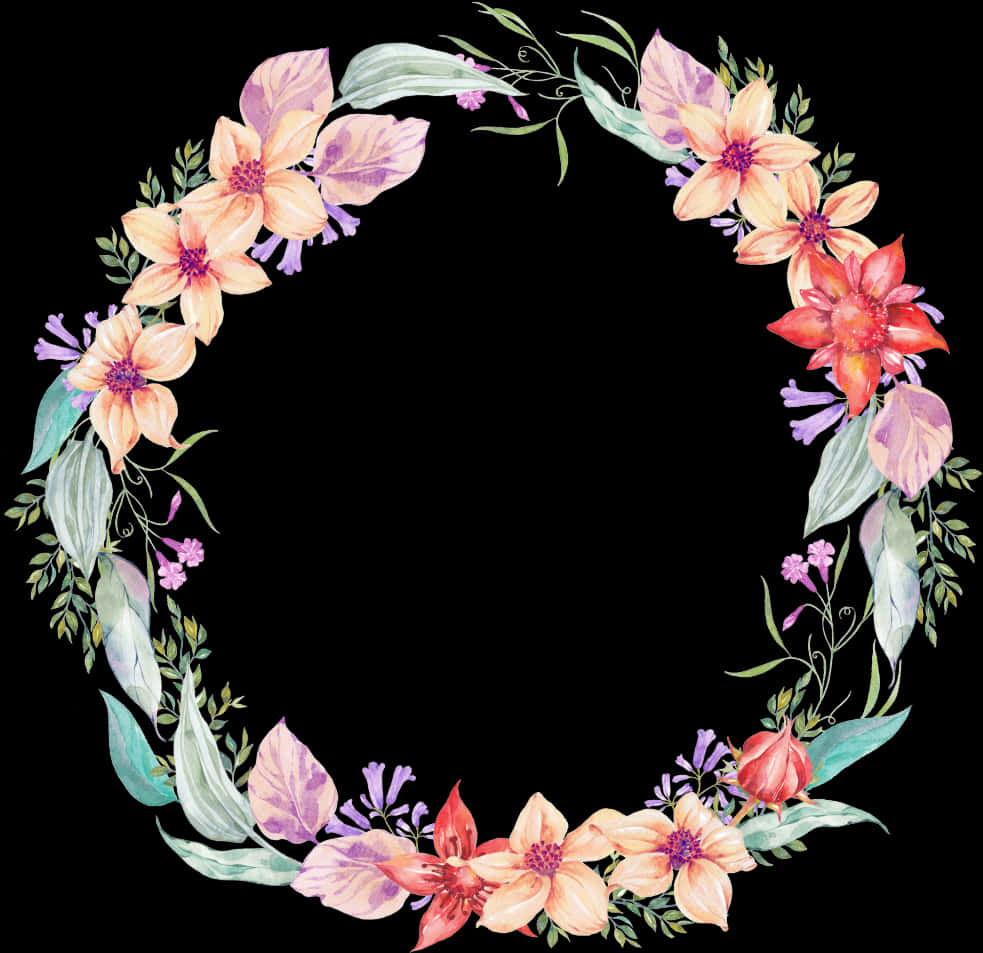 Floral Wreath Watercolor Illustration PNG