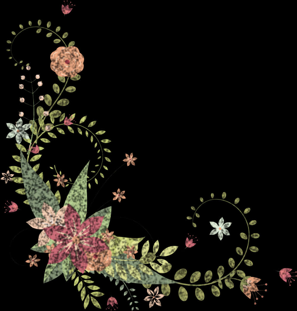 Floral_ Artwork_on_ Black_ Background PNG