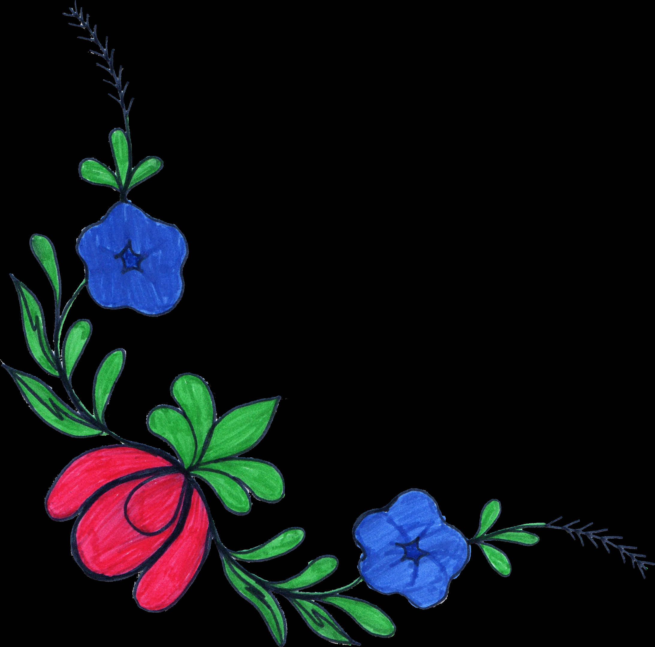 Floral_ Corner_ Design_ Sketch PNG