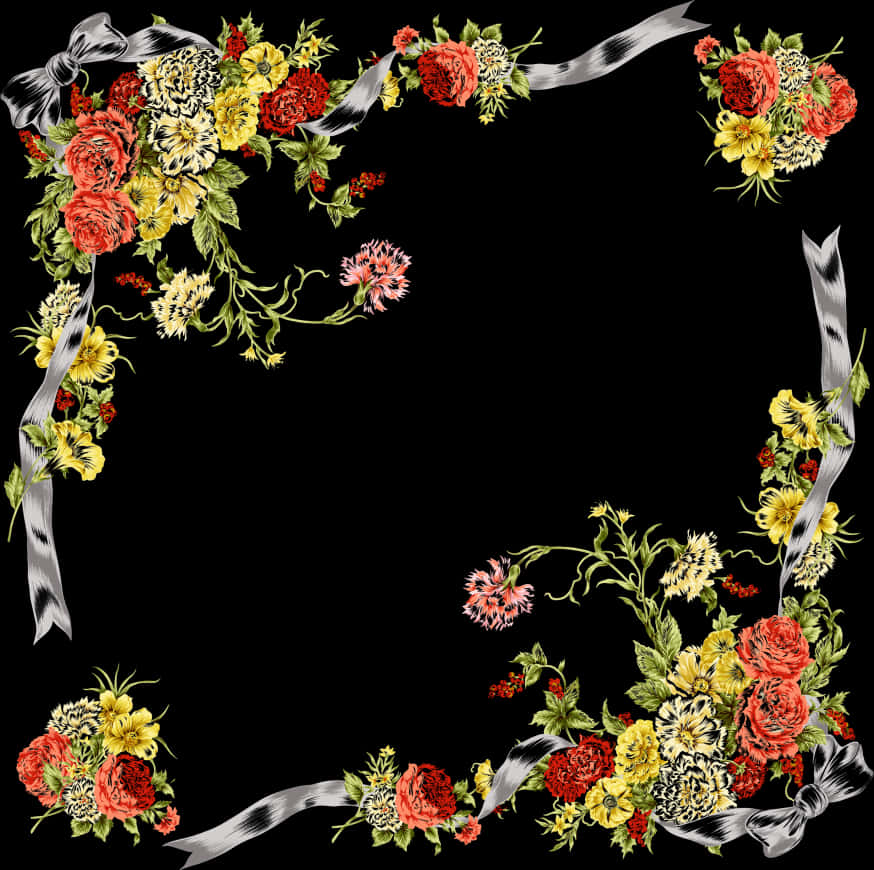 Floral_ Frame_on_ Black_ Background_ Vector PNG
