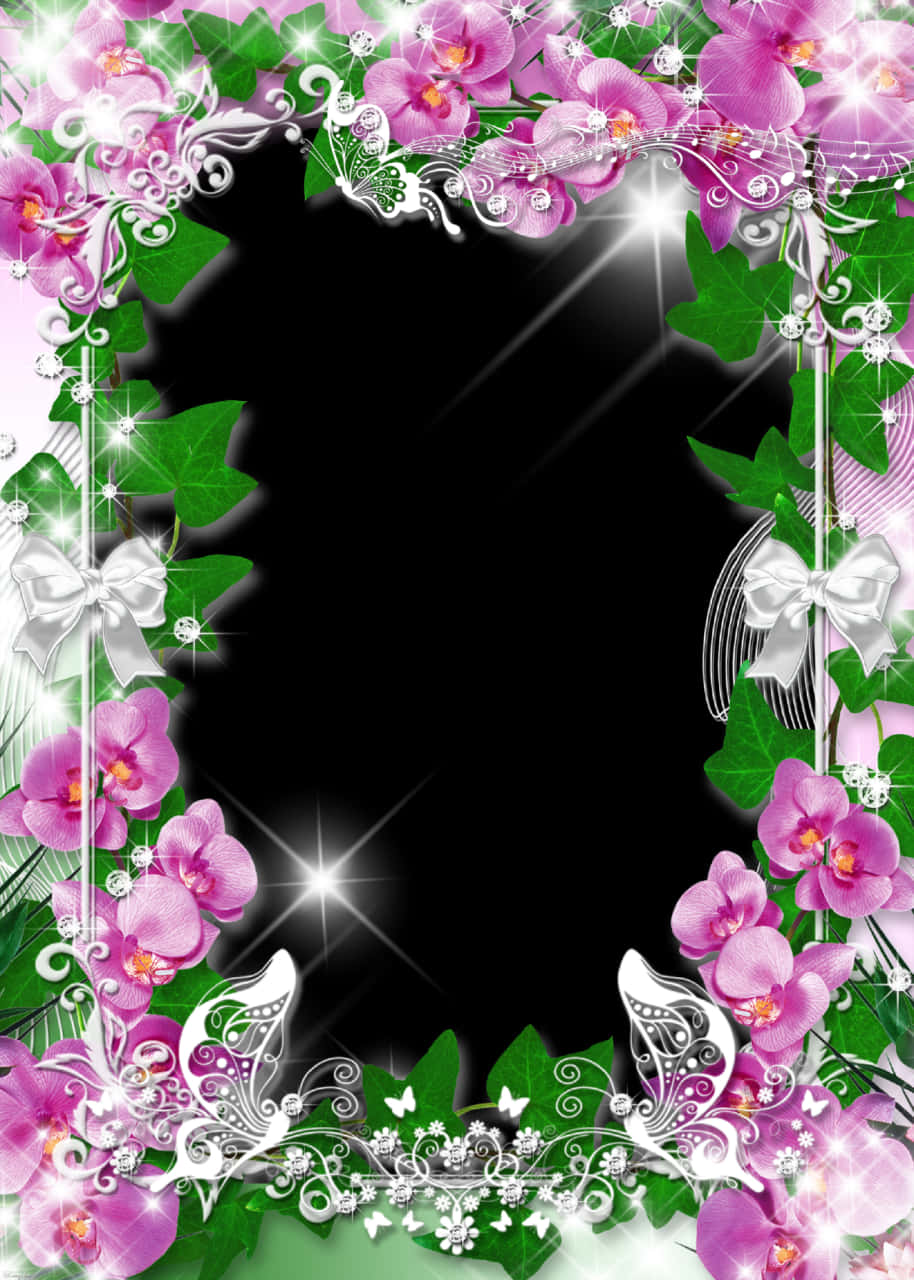 Floral_ Frame_with_ Sparkles_and_ Butterflies PNG
