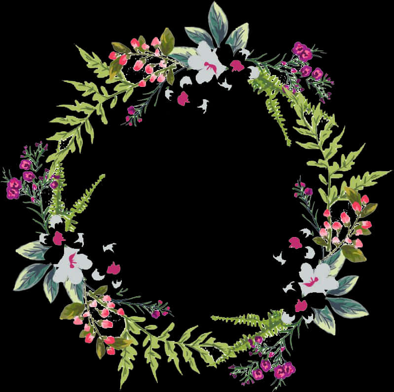 Floral_ Wreath_ Black_ Background.png PNG