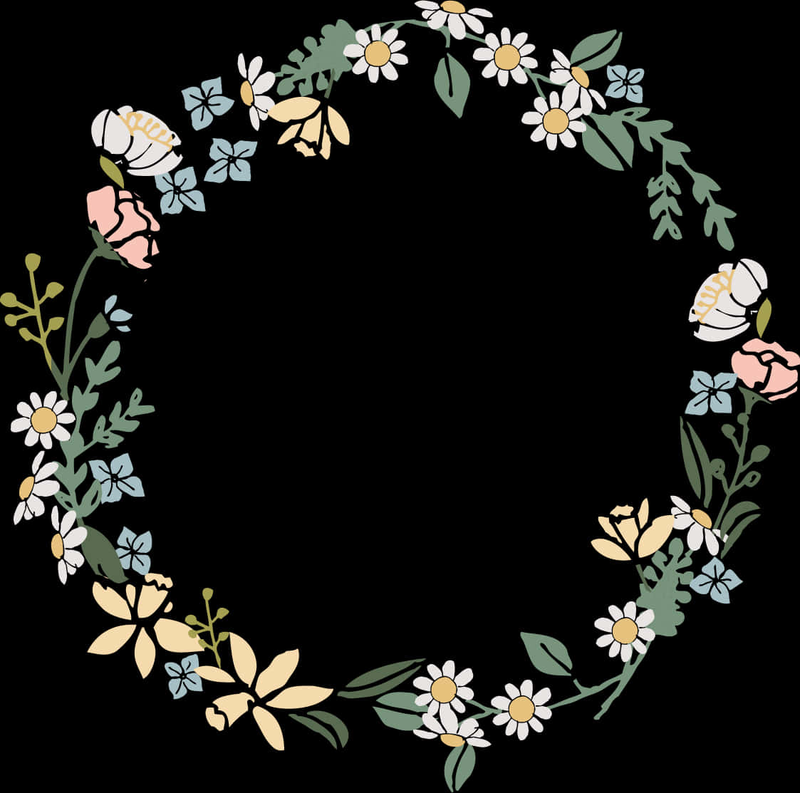Floral_ Wreath_ Illustration_ Black_ Background.png PNG