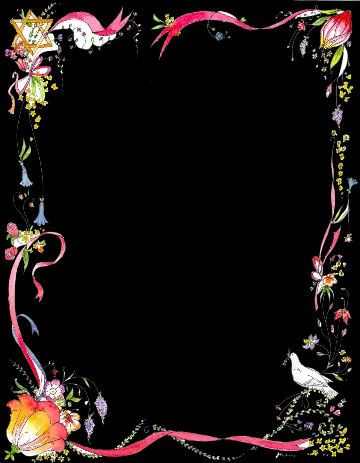 Floraland Birds Decorative Page Border PNG