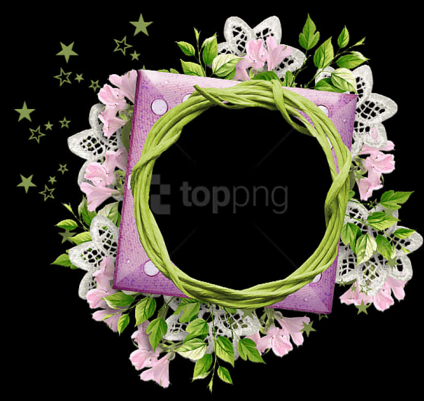 Floraland Stars Round Frame PNG