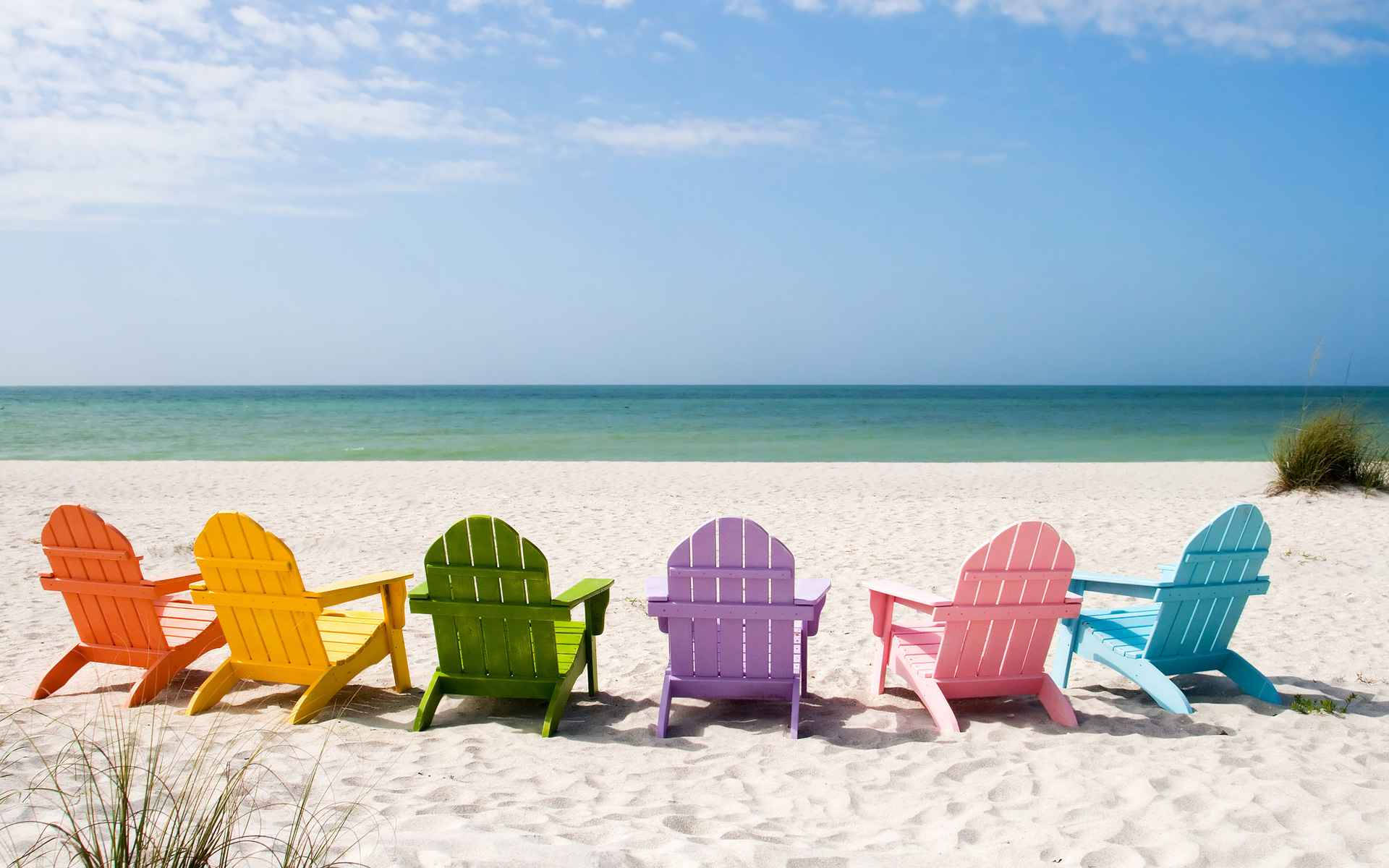 Florida Beach And Colorful Sunchairs Wallpaper
