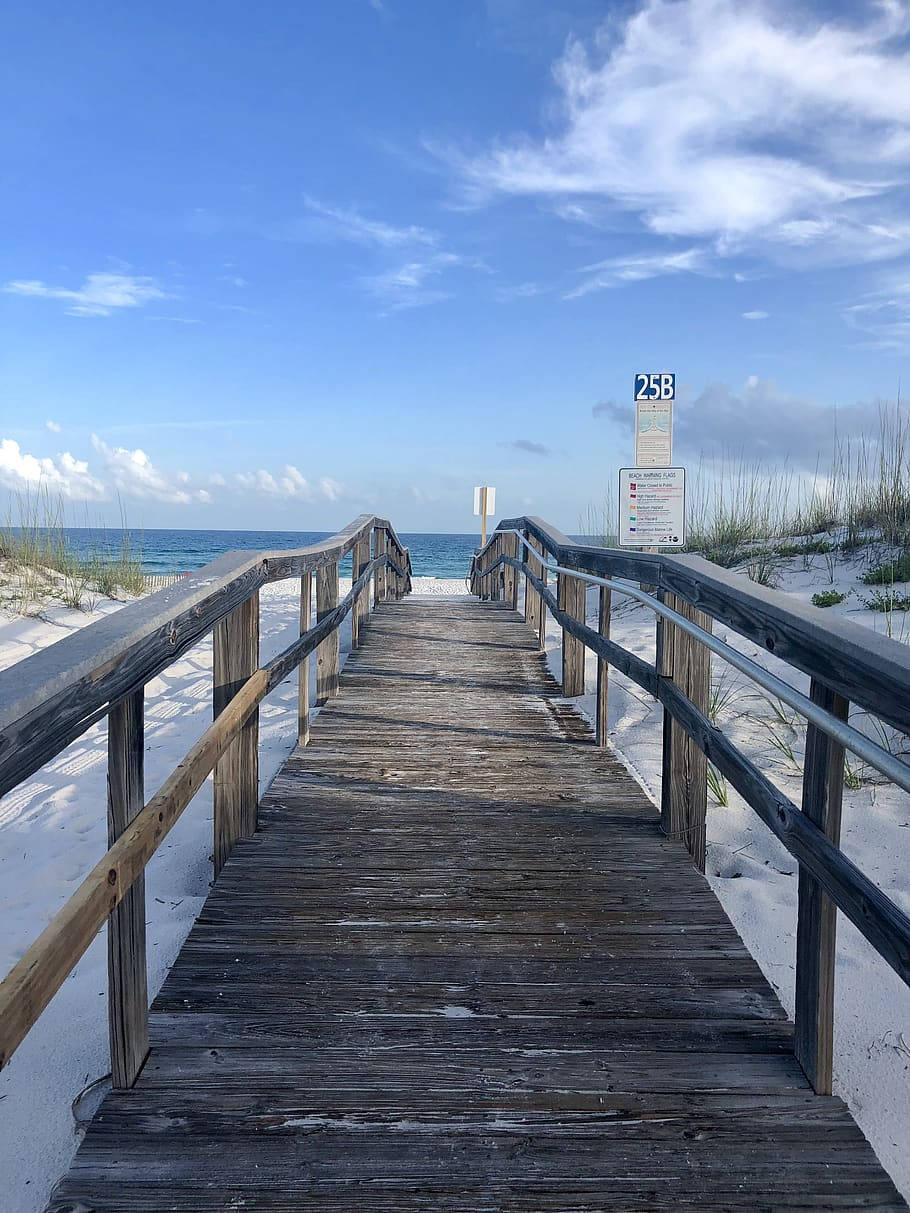Florida Beach Serenity - Wooden Boardwalk Perspective Wallpaper