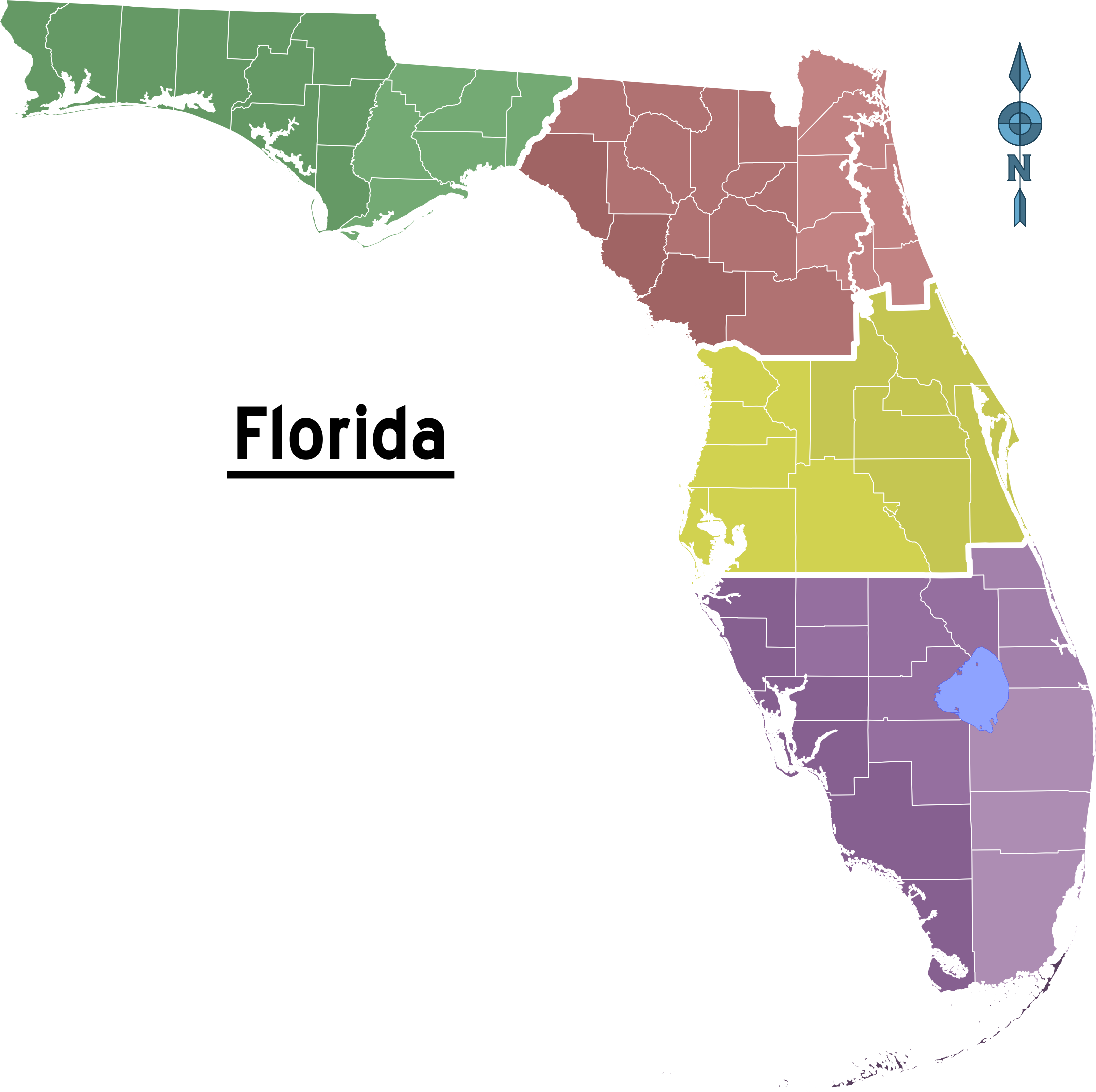 Florida Color Coded Map PNG