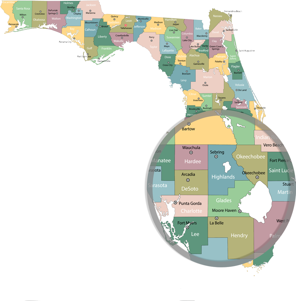 Florida Counties Map Zoomed In PNG