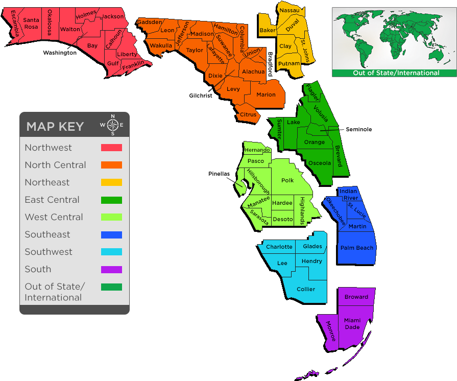 Florida Counties Regional Divisions Map PNG