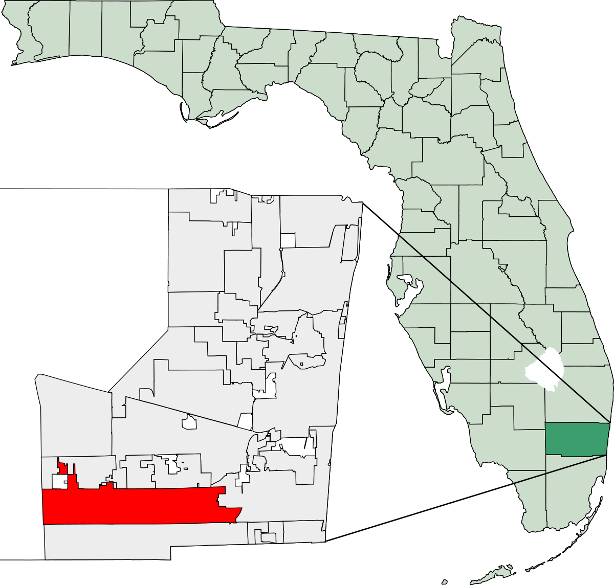 Florida Mapwith Countiesand Highlighted Area PNG