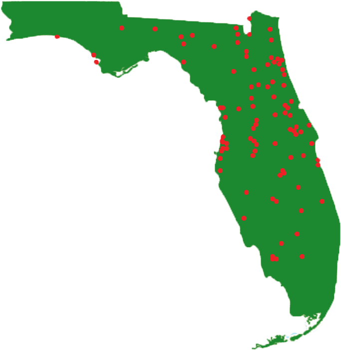 Florida Mapwith Red Dots PNG